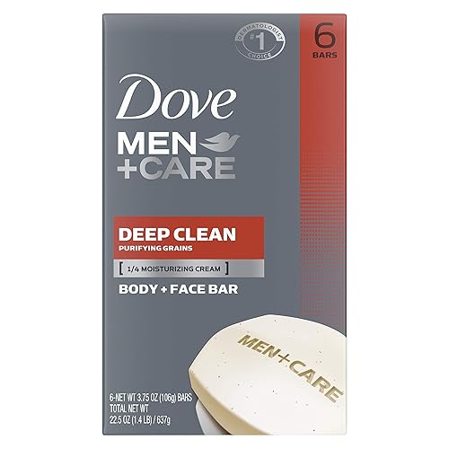 DOVE MEN + CARE Body Soap and Face Bar More Moisturizing Than Bar Soap Deep Clean Effectively Washes Away Bacteria, Nourishes Your Skin 3.75 oz 6 Bars