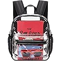 MAY TREE Clear Backpack for Stadium Events, 12x11x5 Inches Small Clear Backpack for Concert Festival Sports Outdoor - Black