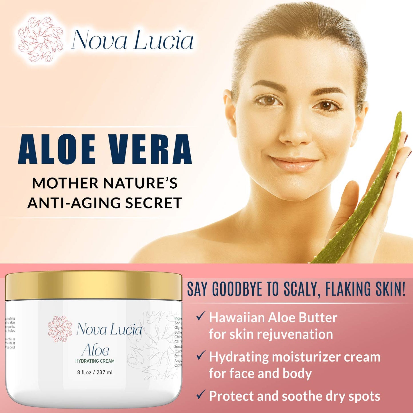 Aloe Vera Cream for Skin - Soothing Moisturizer for Dry, Itchy, or Sensitive Skin, Sunburn Relief, Hydrating Face & Body Cream, Non-Greasy