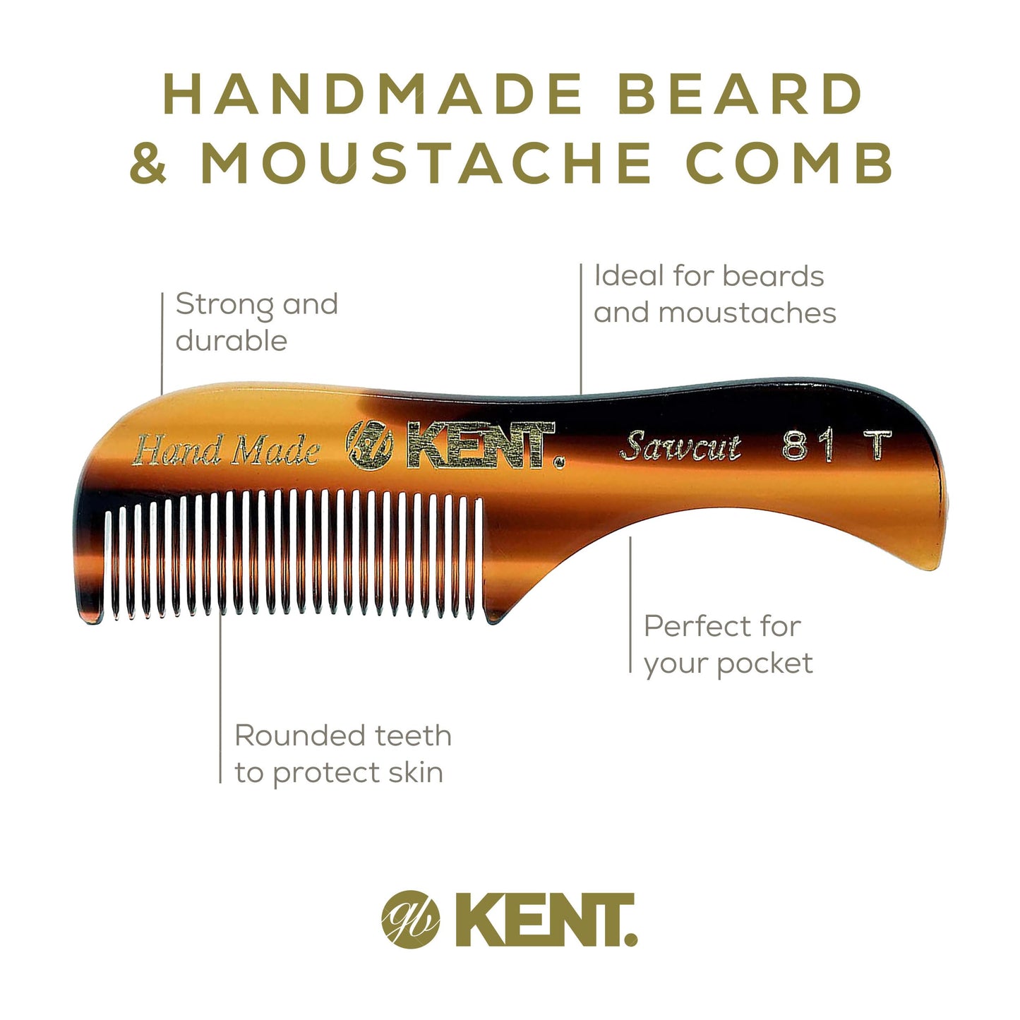Kent 81T FOT Tortoiseshell Beard Pocket Comb Set for Men - Beard Kit for Travel and Home, Mustache Comb for Men, Mini Comb Beard Combs for Mens Beauty and Personal Care KENT
