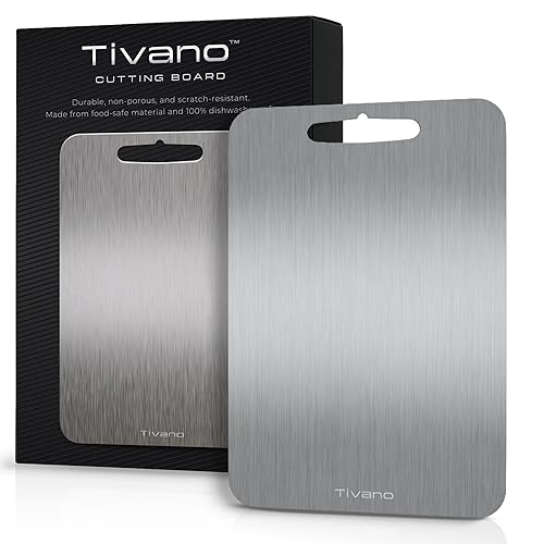 Tivano Original Tivano TitaniumShield Cutting Board 12"x8" Metal Pro | Ultra Durable, Dishwasher Safe, Heat Resistant, Odor & Stain Free, Knife…