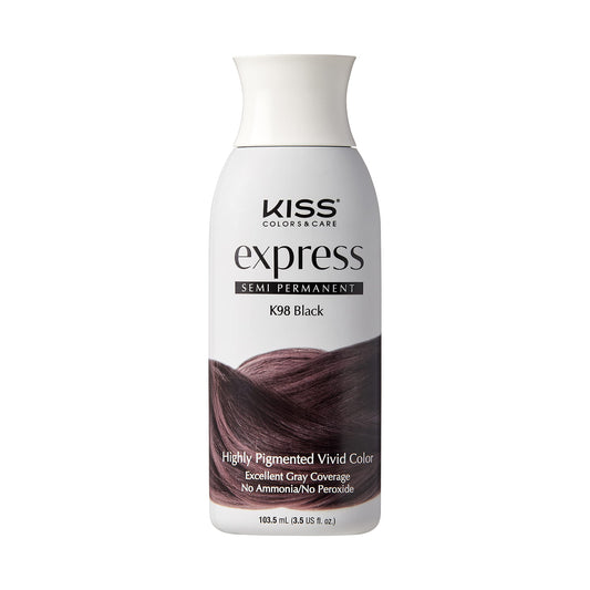 Kiss Express Semi-Permanent Hair Color – Vivid Pigmented Dye, Gray Coverage, pH Balanced, 23 Shades, All Hair Types, 3.5oz Black