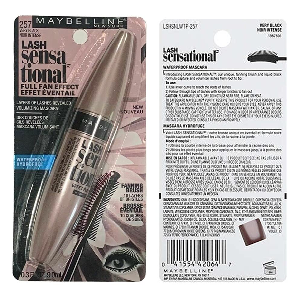 Pack of 2 Maybelline Lash Sensational Full Fan Effect Waterproof Mascara, Very Black 2572