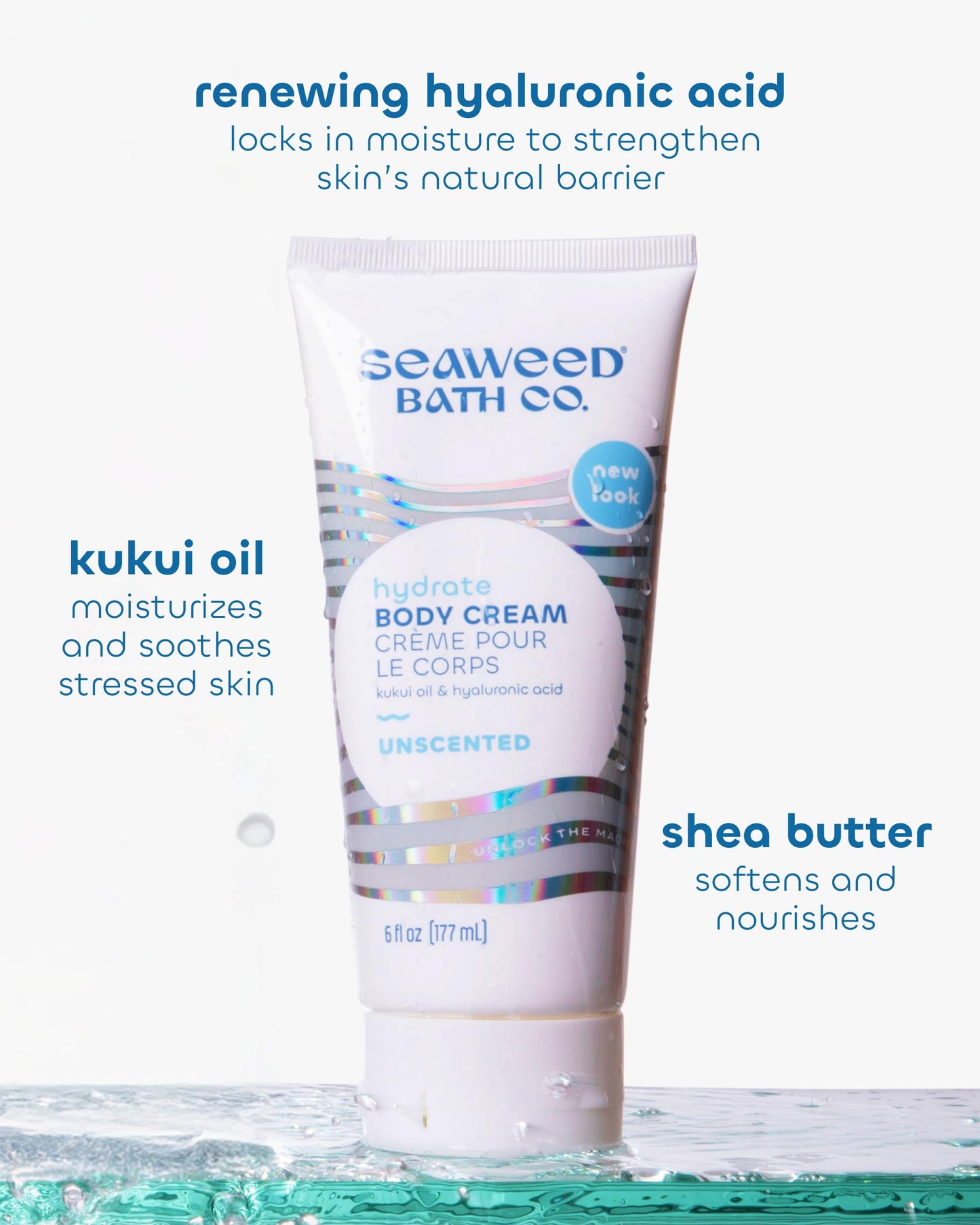 Seaweed Bath Co. Hydrate Body Cream - Unscented | Nourishing Moisturizer for Body and Hands | With Vitamin E, Hyaluronic Acid and Shea Butter For Dry