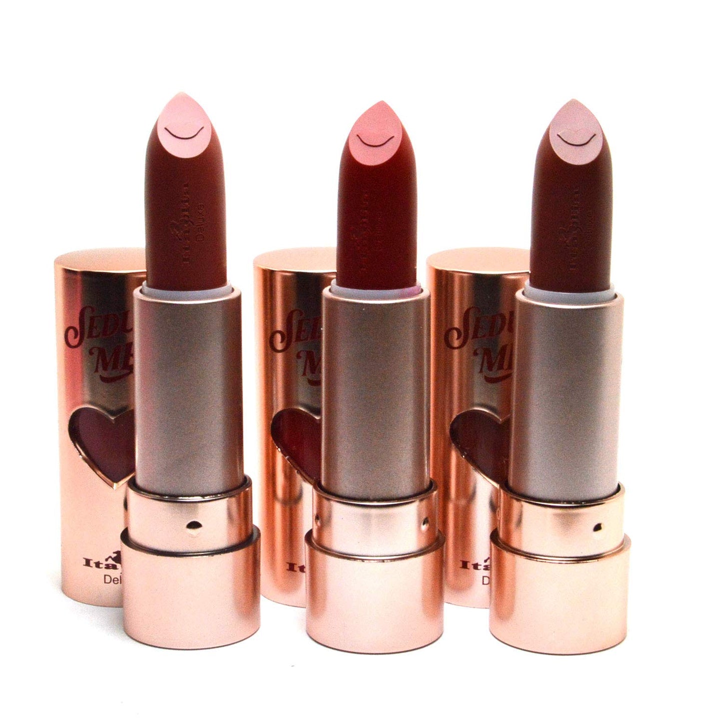 Italia Deluxe 3 pcs of Satin Lipstick First Date Sexy Trio 192 Set #B Natural Red Brown High Quaility Lip Stick + Free ZipBag