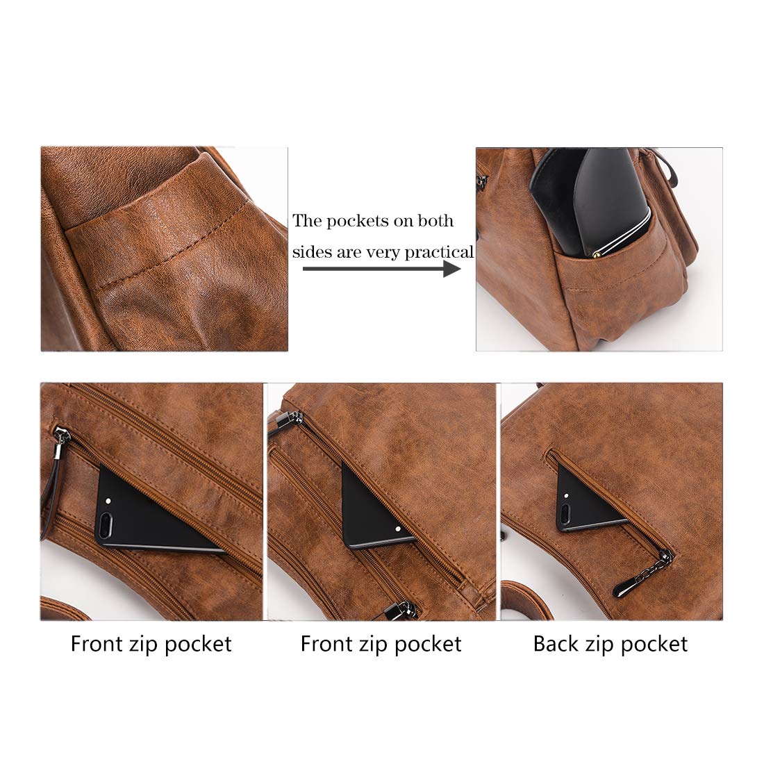 Artwell Fashion Crossbody Bag For Women Shoulder Bag Soft PU Leather Handbags Purses Multi Pocket Hobo Tote Bag (Brown)