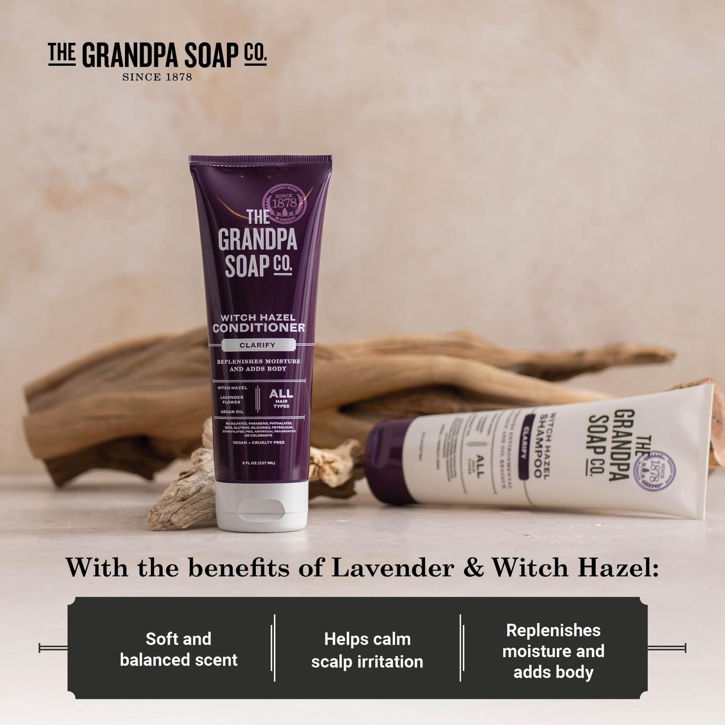 The Grandpa Soap Company Clarifying Witch Hazel Conditioner - Relieves Scalp Conditions and Protects Against Buildup, With Lavender Flower, Sulfates