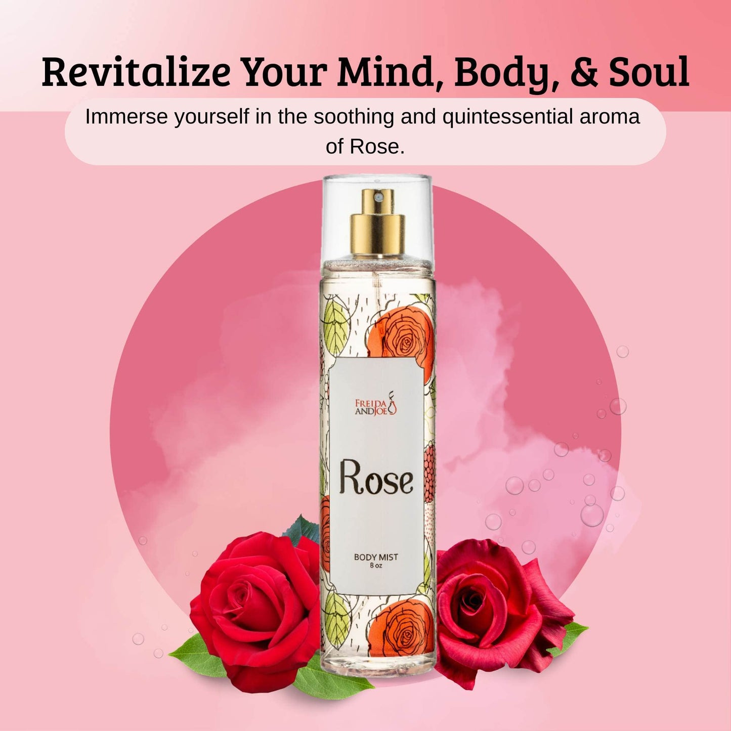 Freida and Joe Rose Elegance Fine Fragrance Body Mist Spray Capturing Timeless Allure of Blooming Roses, 8 oz Spray Bottle Ideal for Gifting, Stocking