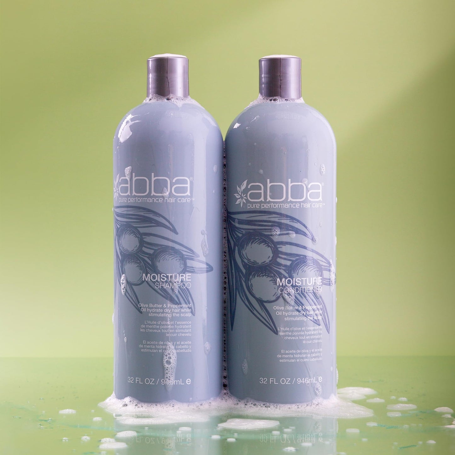 ABBA - Pure Moisture Shampoo & Conditioner Hydrating & Nourishing Value Duo Set - Olive Butter & Peppermint Oil, 32 fl oz Each