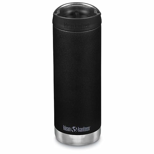 Klean Kanteen TKWide Insulated Coffee Tumbler with Cafe Cap - Stainless Steel Water Bottle & Thermal Tumbler - Black, 16 oz