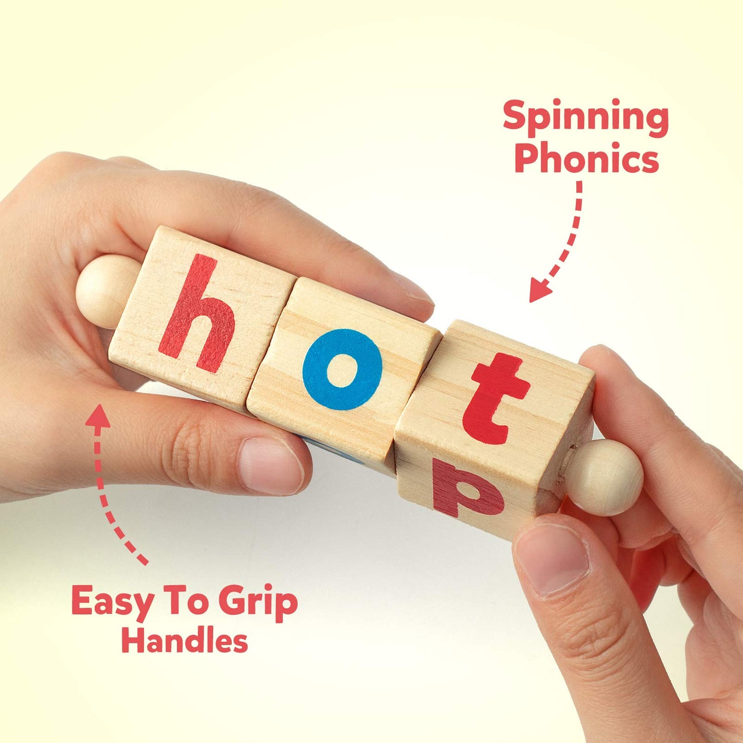 Coogam Wooden Reading Blocks – Short Vowel Rods Spelling Game with Rotating Letter Puzzle & Flash Cards, Montessori Learning Toy for Preschool Kids