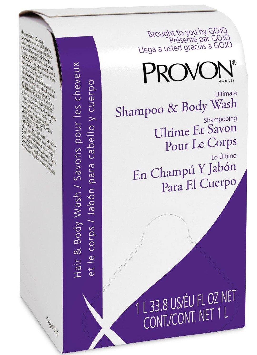 PROVON NXT Ultimate Shampoo and Body Wash, Light Herbal Fragrance, 1000 mL Wash Refill for PROVON NXT Push-Style Dispenser (Pack of 8) - 3127-08