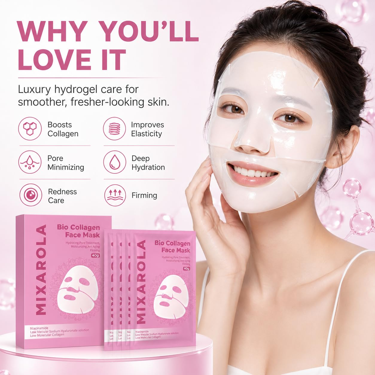MIXAROLA Collagen Glow Up Mask 2.0, Bio Collagen Face Mask for Firming Skin Beauty and Personal Care MIXAROLA