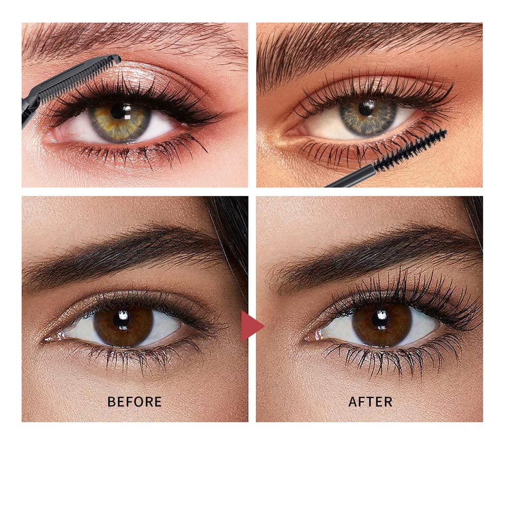 2 in 1 Waterproof Mascara, Tiny Brush for Fine Short Eyelash, Natural Lengthening And Thickening Effect, Extra Long Lash Eyelashes,Voluminous