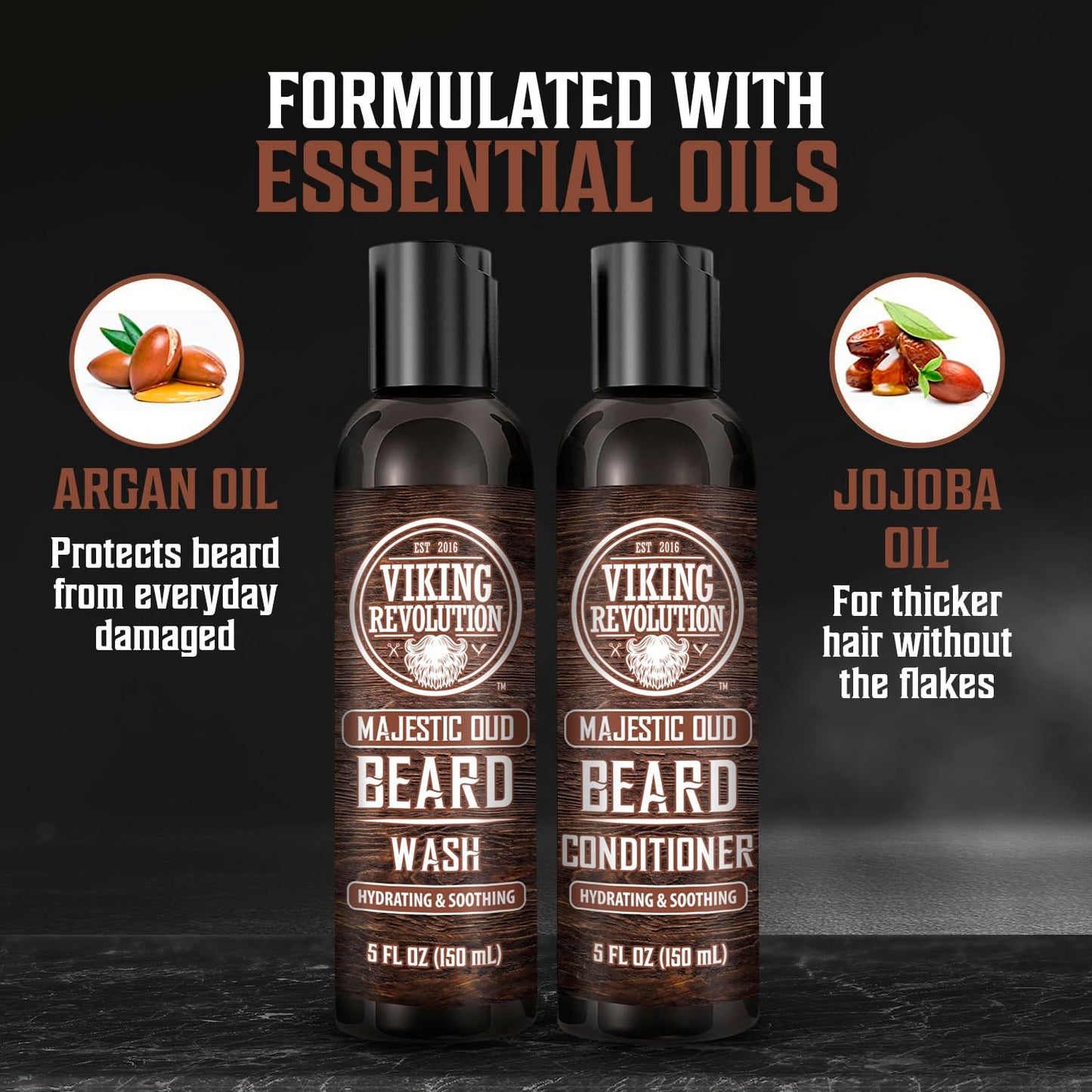 Viking Revolution Beard Wash and Beard Conditioner for Men with Argan Oil and Jojoba Oil - Beard Softener and Strengthener Beard Care Beard Shampoo