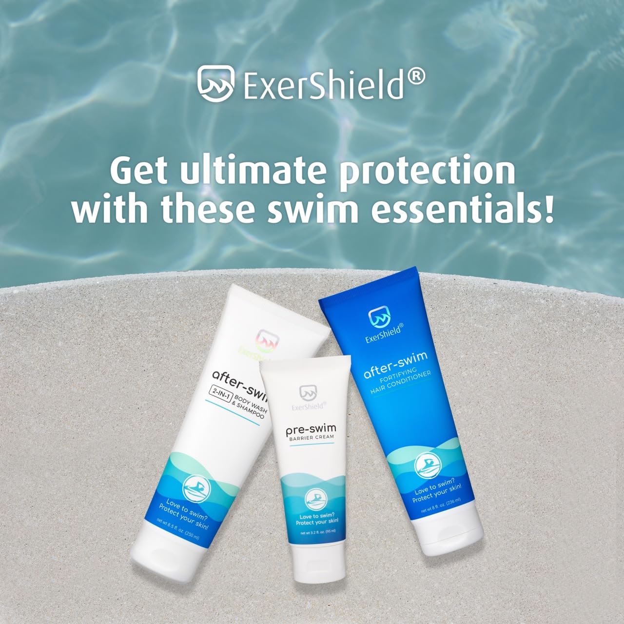Exershield 2 in 1 Chlorine Body Wash and Chlorine Shampoo for Swimmers - After Swim Chlorine Odor Removal Body Wash and Swimmer Shampoo; NEW IMPROVED