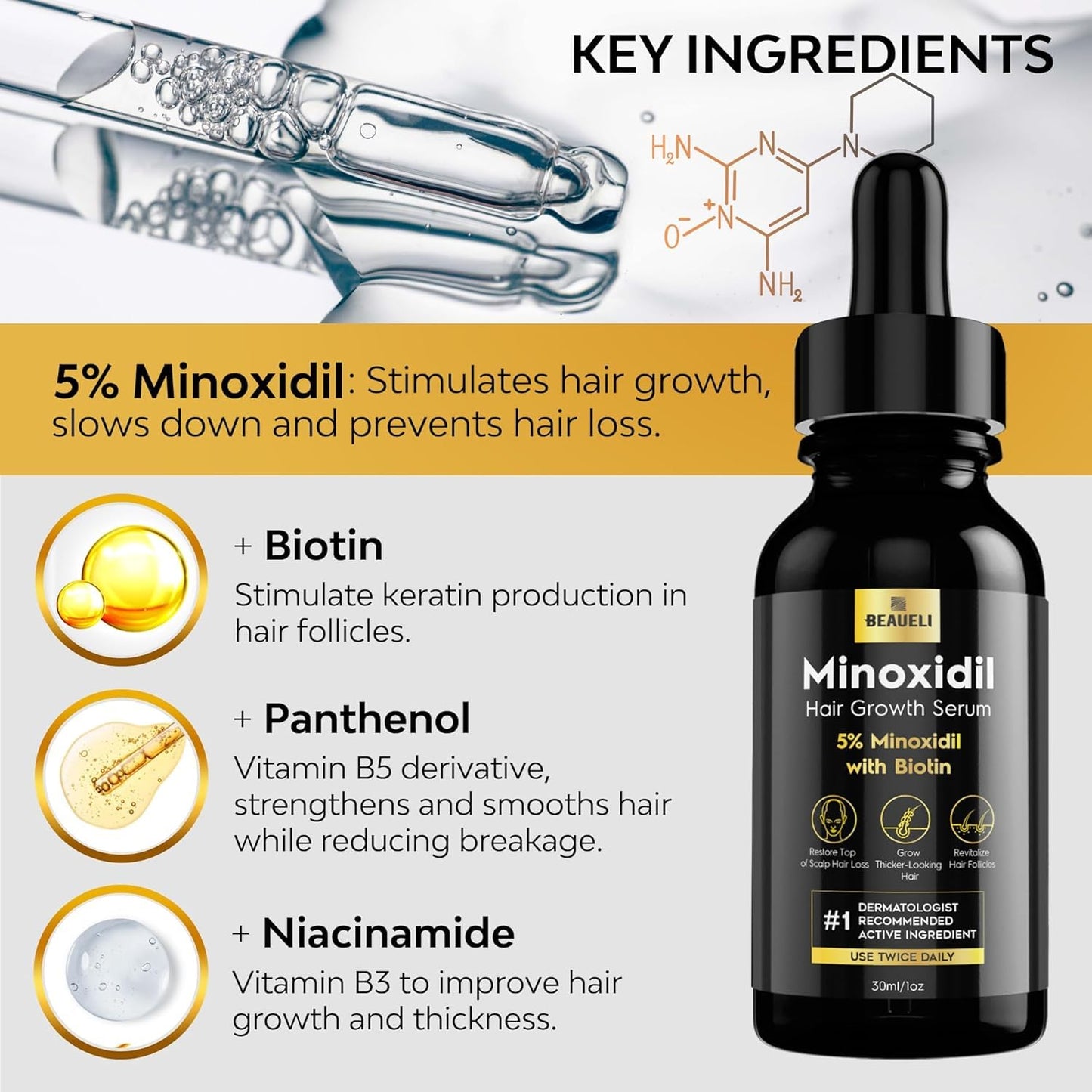 Beaueli Minoxidil Beard Growth Kit For Men and Women, Hair Loss and Hair Regrowth Treatments, Minoxidil 5%, Black Beauty and Personal Care beaueli