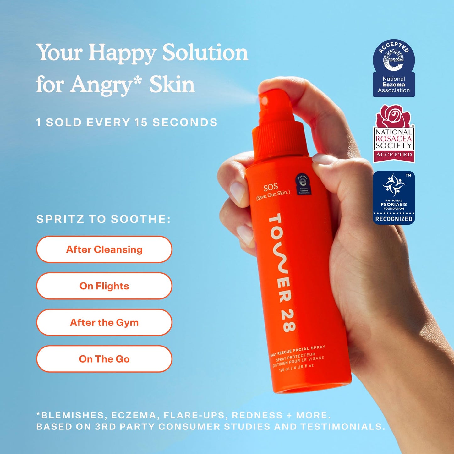 Tower 28 SOS Daily Rescue Facial Spray 4 oz – Hypochlorous Acid Toner for Sensitive Skin, Reduces Redness & Breakouts, Soothing Face Spray