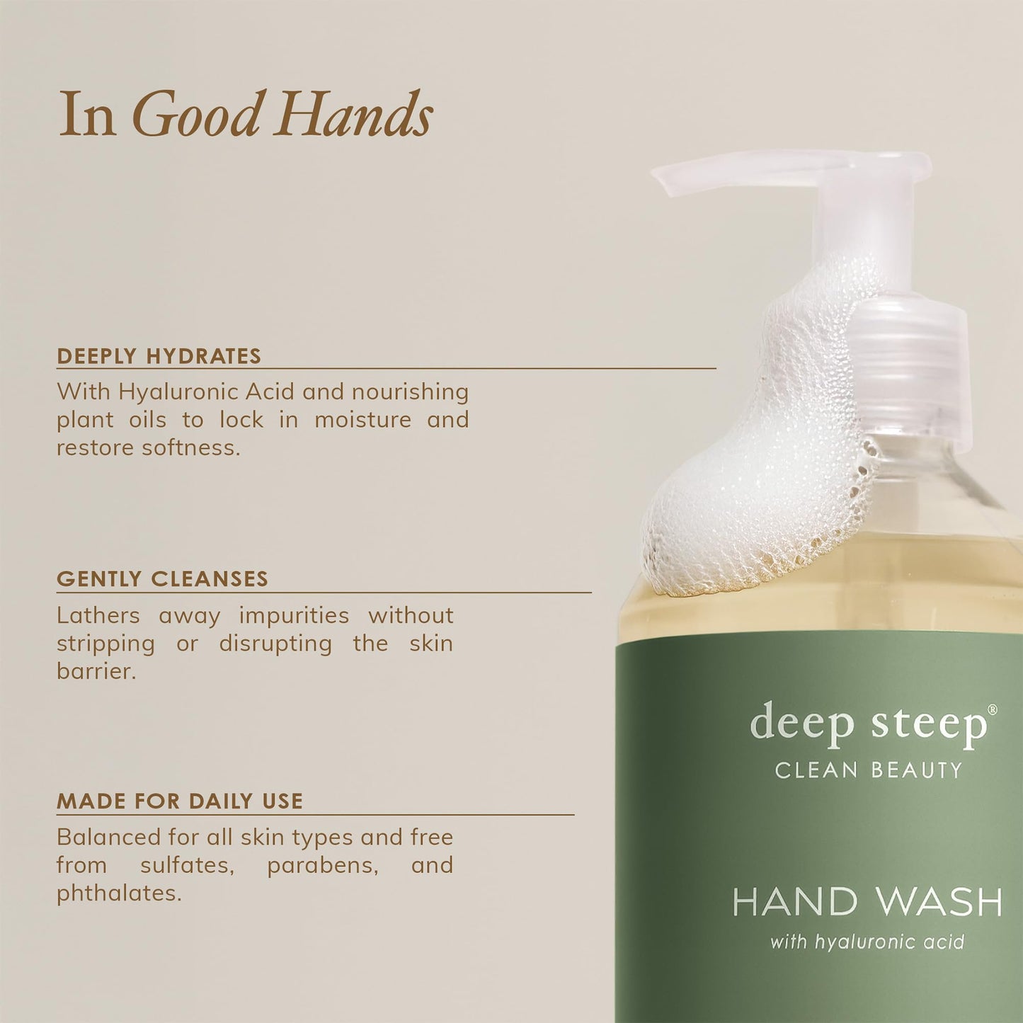 Deep Steep Liquid Hand Wash, Rosemary Mint, 17.6 oz - Moisturizing Cleanser with Olive Oil, Aloe Vera, Glycerin & Hyaluronic Acid - Vegan, Clean
