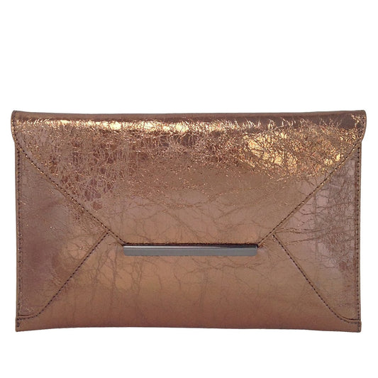 JNB Crushed Metallic Envelope Clutch, Bronze