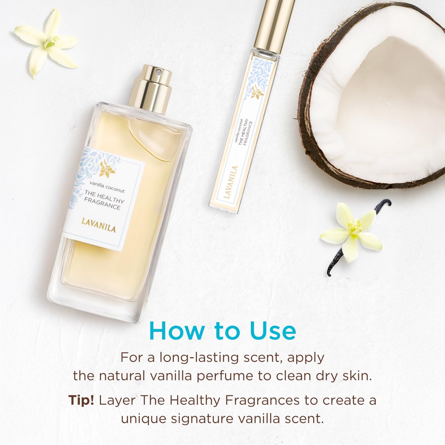 Lavanila Vanilla Coconut Perfume for Women – Tropical Coconut, Tiare Flower & Warm Vanilla – Clean Natural Eau de Parfum, 1.7 fl oz