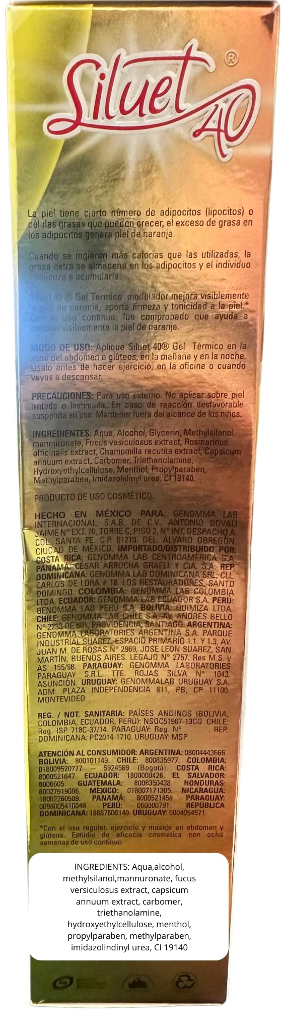 SILUET 40 GEL TERMICO (Thermal Gel) Can Help Dissolving Body Fat 200ml