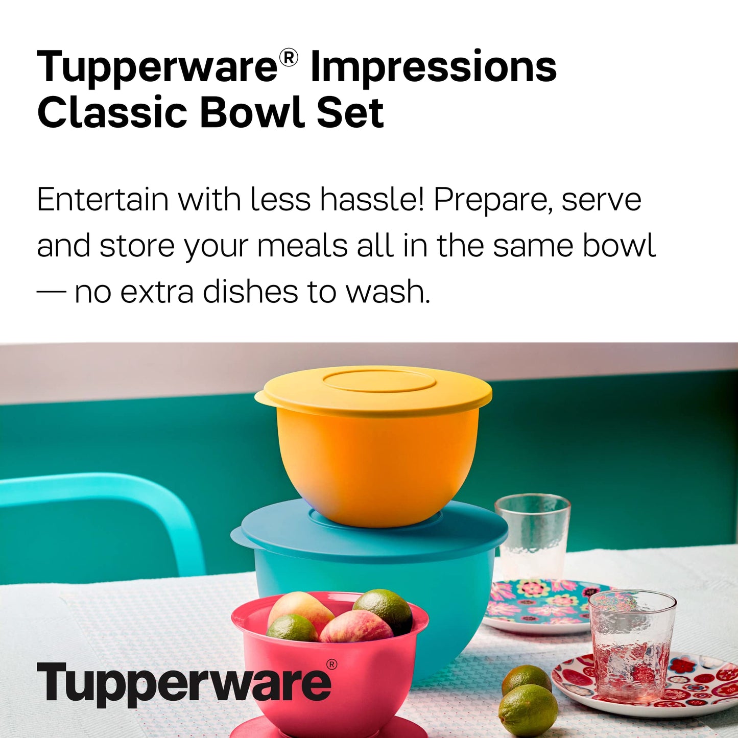 Tupperware Brand Impressions 6-Piece Classic Bowl Set (3 Bowls + 3 Lids) - Dishwasher Safe & BPA Free - Airtight, Leak-Proof Food Storage Containers…
