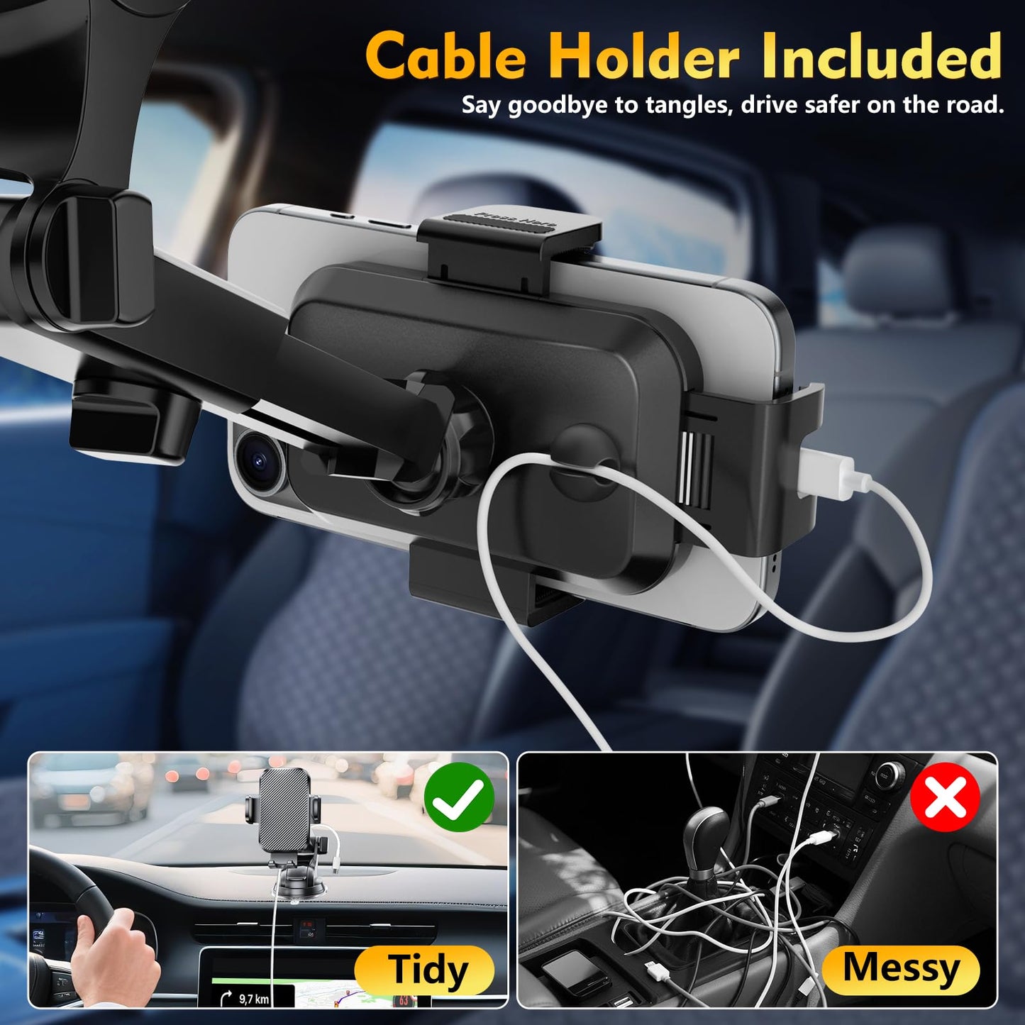 Phone Holders for Your Car 2025 Upgraded Military-Grade Strongest Suction & Stable Clamp Arm Car Phone Holder Mount 360°Adjustable for Dashboard…