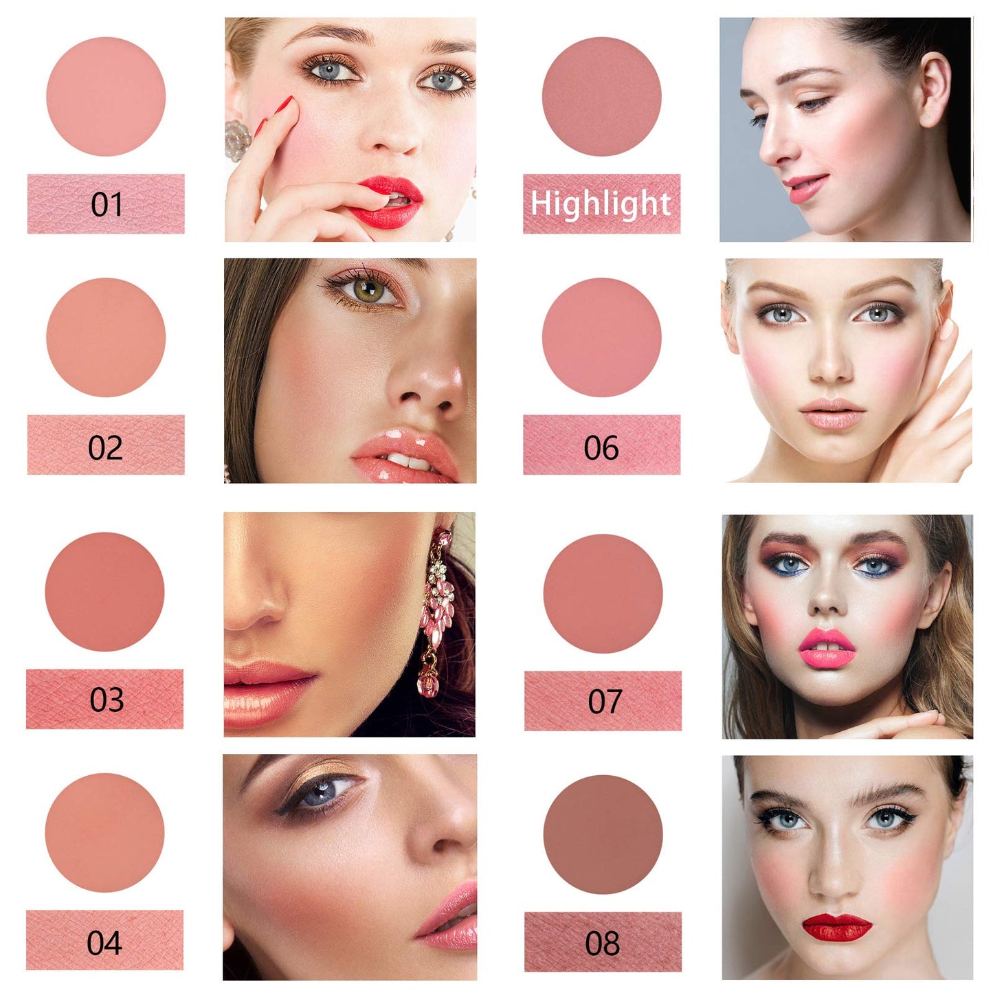 NewBang 8 Colors Blush Palette, Matte Mineral Blush Powder Bright Shimmer Face Blush,Contour and Highlight Blush Palette,Professional Facial Beauty
