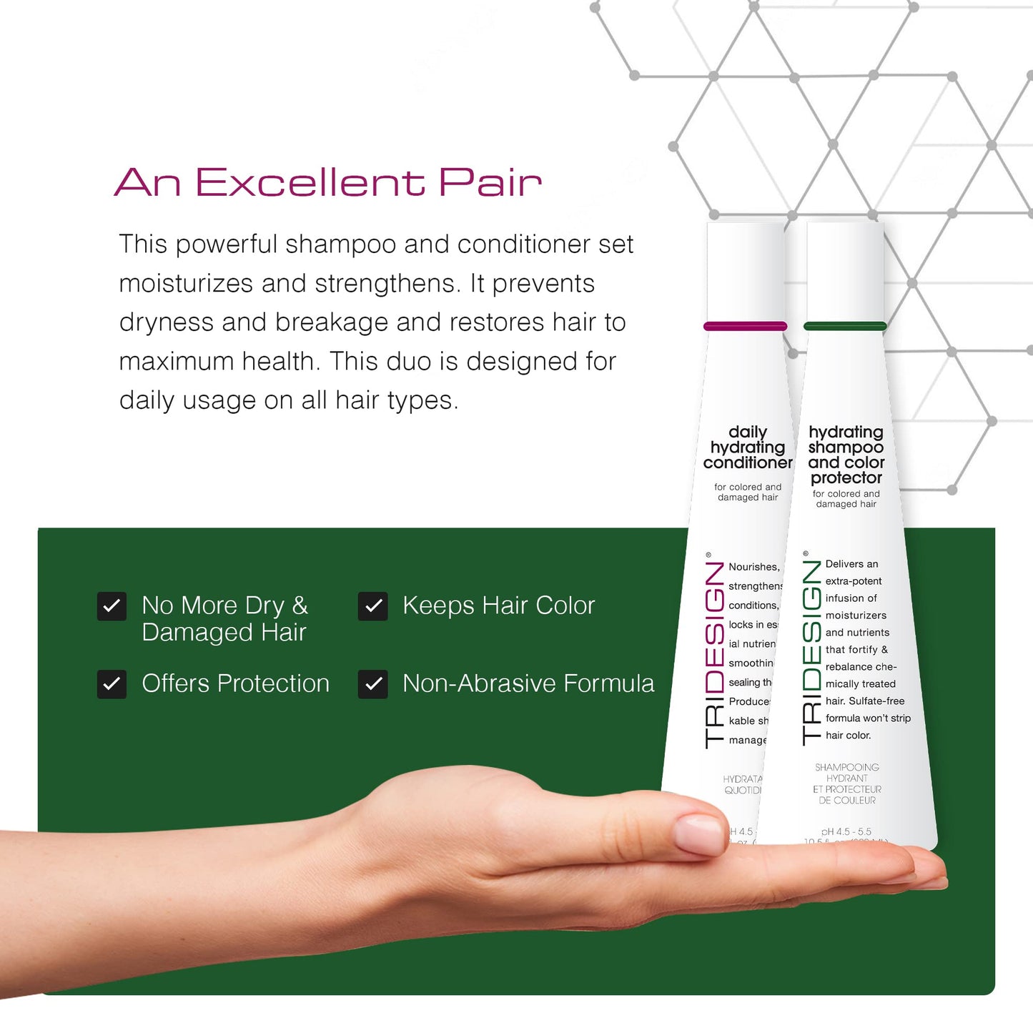 TRI Design Hydrating Shampoo & Conditioner Set - Sulfate Free Shampoo & Conditioner for Dry & Damaged Hair - Protect, Repair, and Moisturize Curly