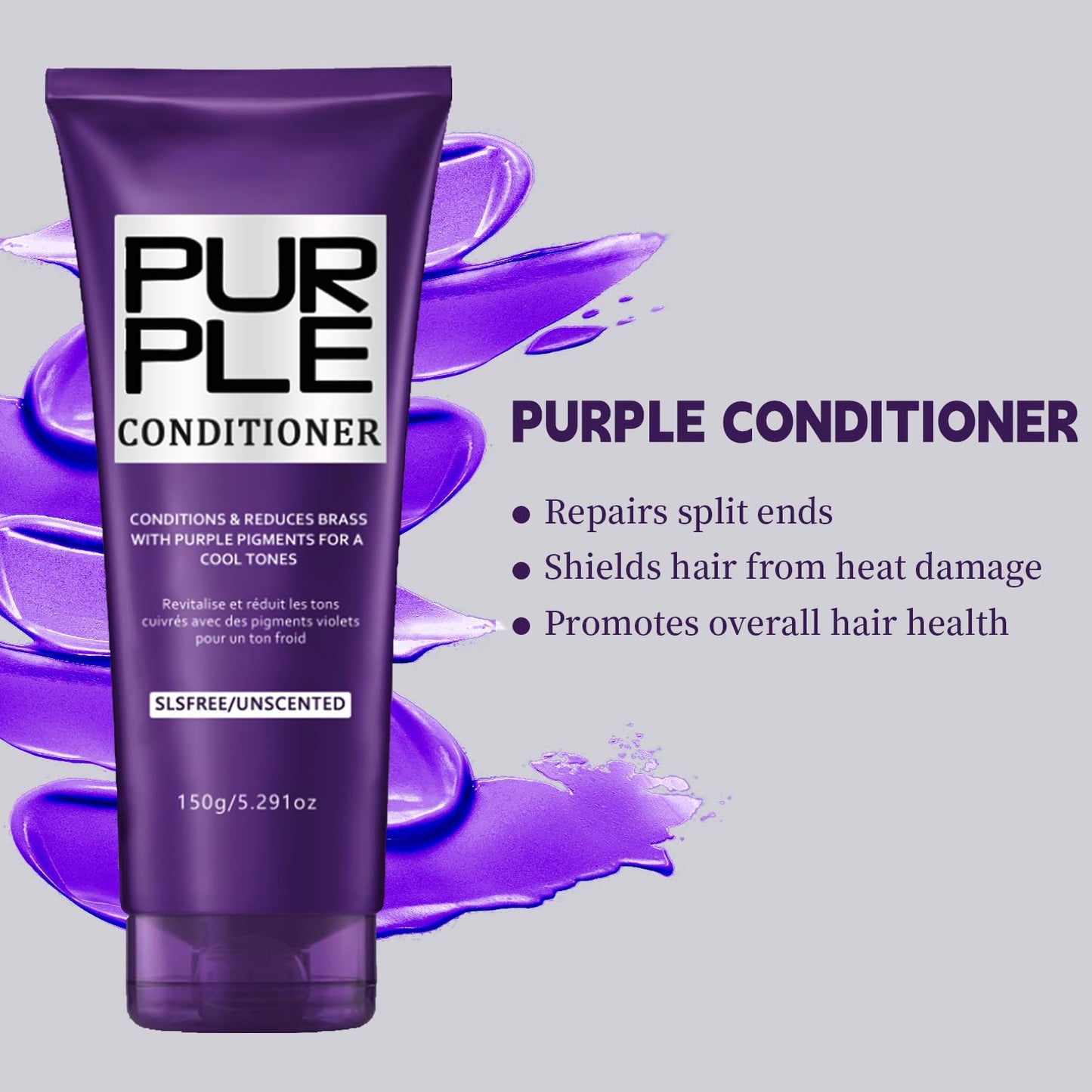 Purple Shampoo and Conditioner Set for Blonde, Silver, Brown, Bleached, Highlighted Hair, Color Treated Hair, Enhance Blonde Tones, Repair Damaged