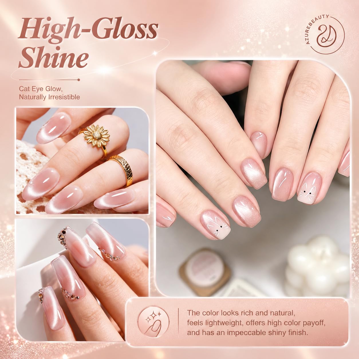 AZUREBEAUTY18ML Nude Pink Cat Eye Magnetic Gel Nail Polish Beauty and Personal Care AZUREBEAUTY