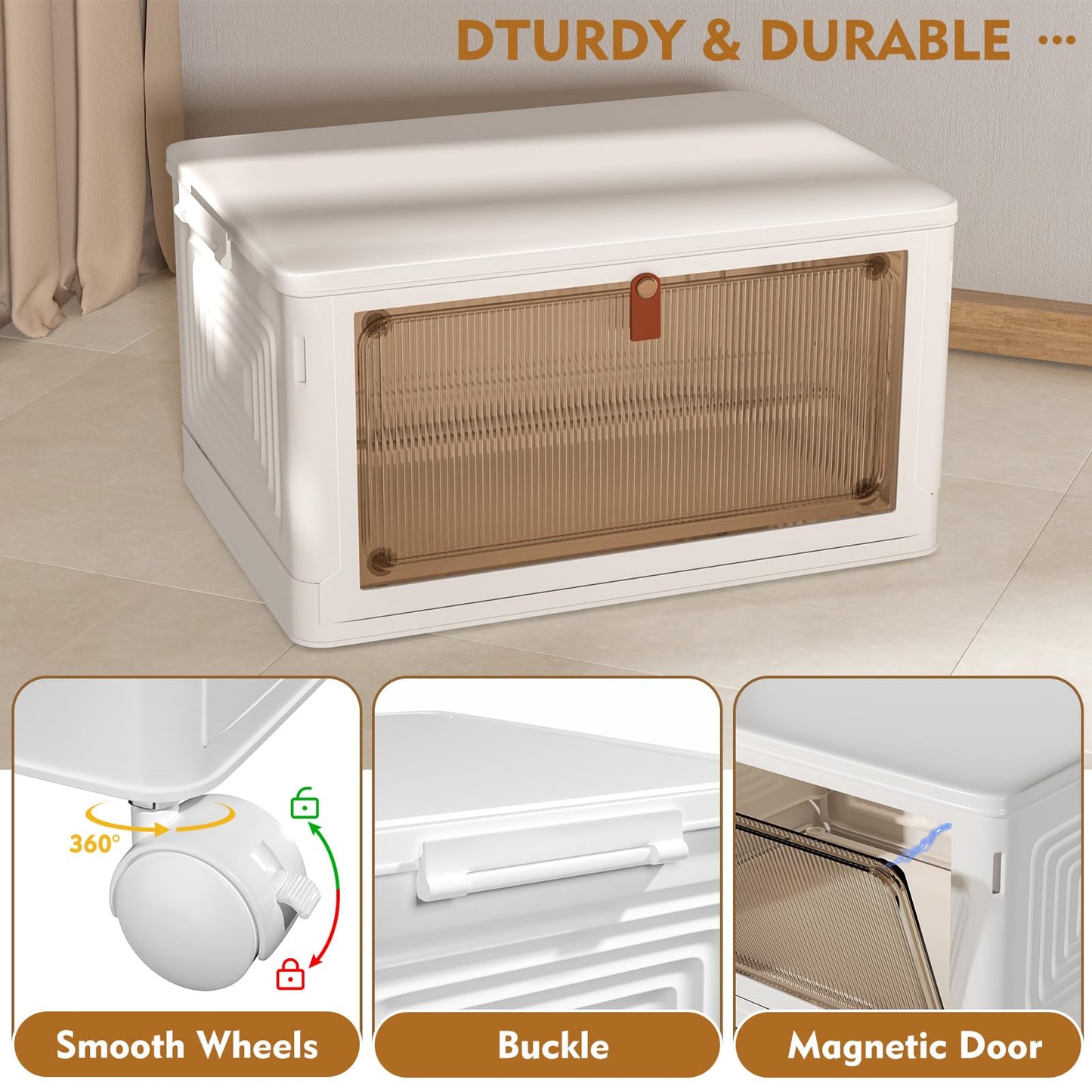 YFXCVSL 4 Tier Plastic Storage Bins with Lid 23QT, Stackable Storage Containers with Wheels, Folding Storage Boxes, Collapsible Storage Bins, Closet…