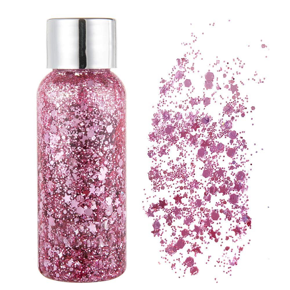 Body Glitter Gel Nail Hair Body Face Flash Eye shadow Glitter Cream Chunky Glitter Mermaid Scale Sequins Festival Painting Decoration Makeup (Pink)