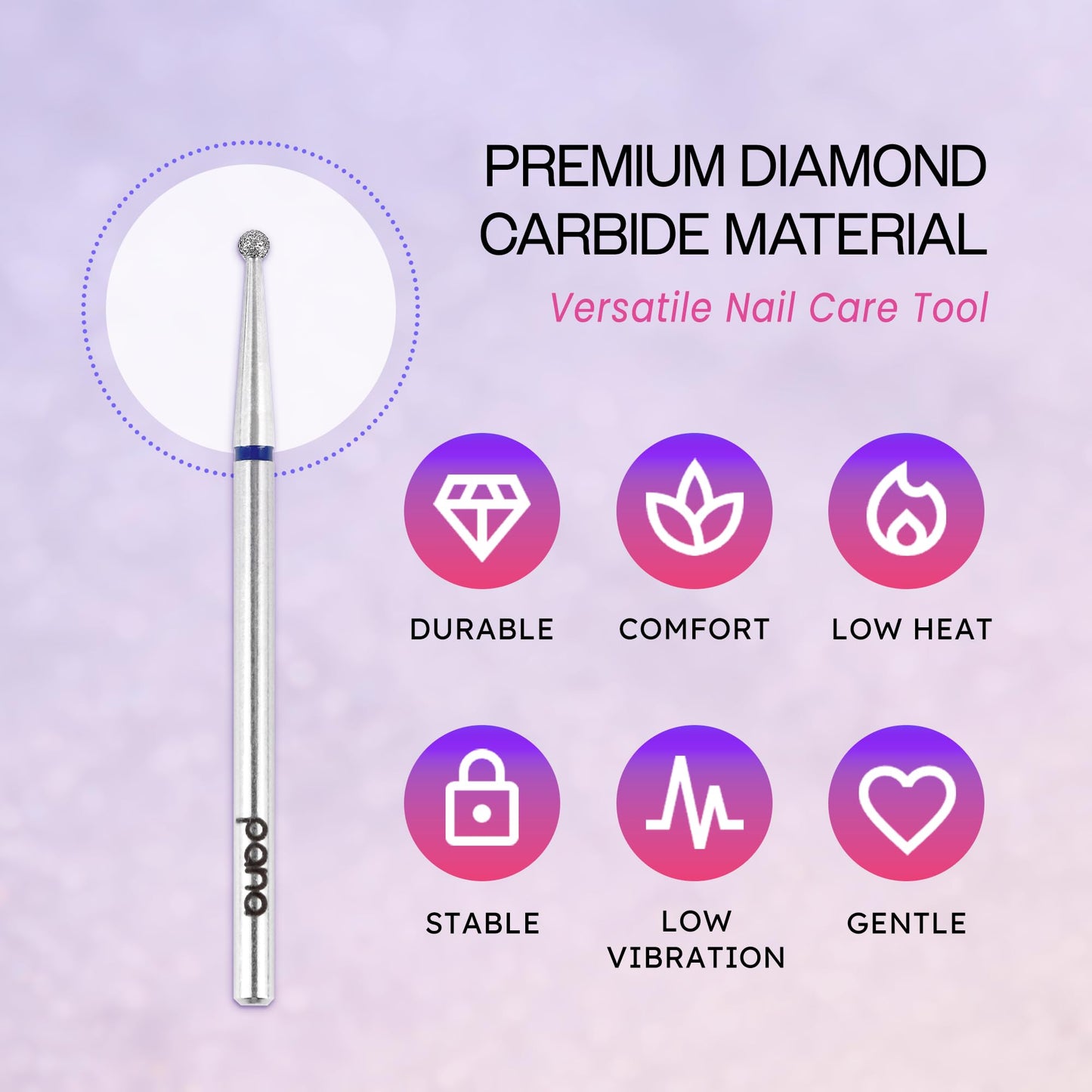 PANA 3/32" Diamond Carbide Ball Bit- Style 01, Medium Grit - Professional Cuticle Nail Drill Bits for Acrylic Gel Nails Dry Manicure Pedicure Shape