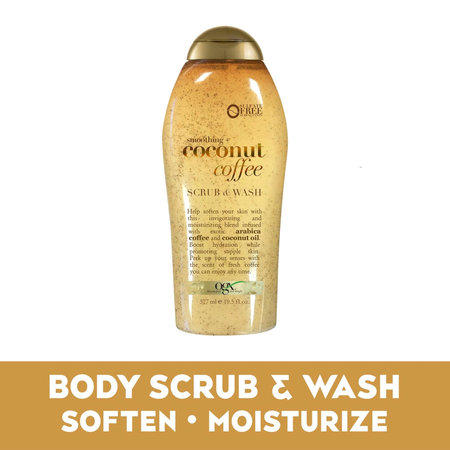 OGX Smoothing + Coconut Coffee Exfoliating Body Scrub with Arabica Coffee & Coconut Oil, Moisturizing Body Wash for Dry Skin