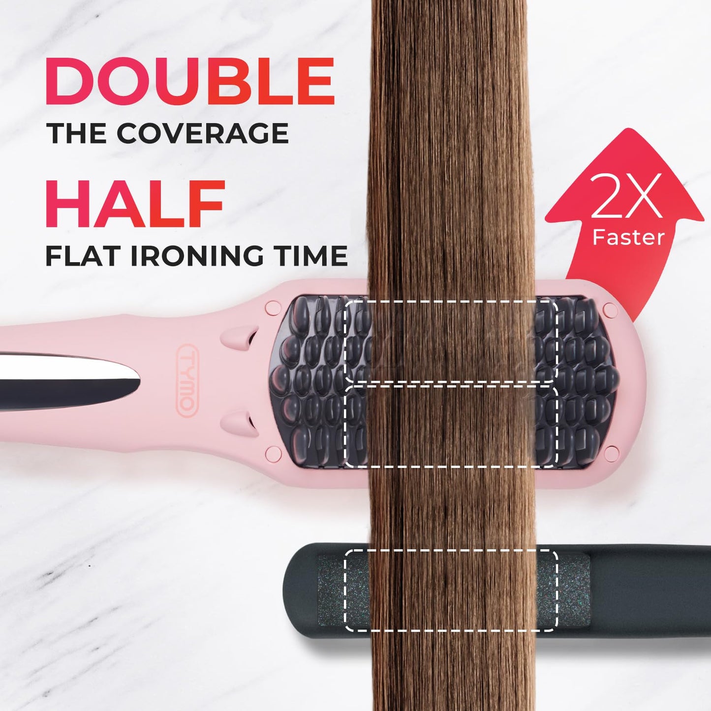 TYMO Ionic Hair Straightener Brush - Straightening Comb with 10M Negative Ions, 25s Heat-up, 16 Temps, Dual Voltage, LED Display | Ceramic Hot Comb