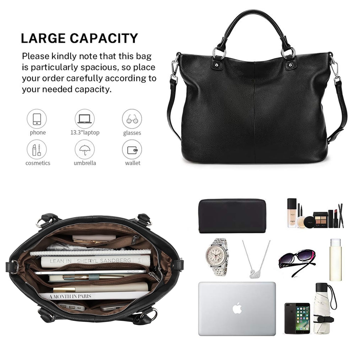 Kattee Women's Soft Leather Tote Bag, Top Satchel Purses and Handbags