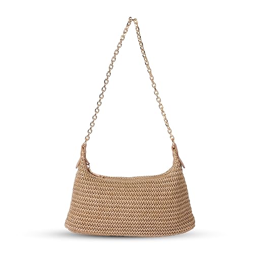 GOLDTIMO Women's Straw Woven Beach Bag Summer Vacation Shoulder Purse, Brown