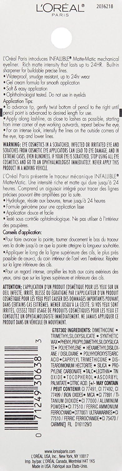 L'Oreal Paris Infallible Matte-Matic Mechanical Eyeliner, Deep Brown, 0.01 oz.