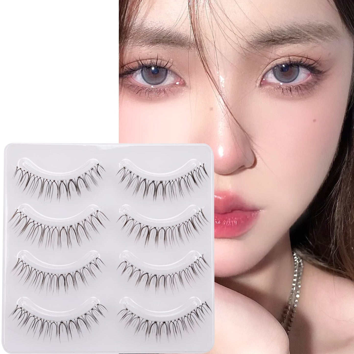 Miz Barn Daily Natural Look False Eyelashes,4 Pairs Natural Soft Lightweight Comfortable Short Lashes Clear Band Handmade Luxurious False
