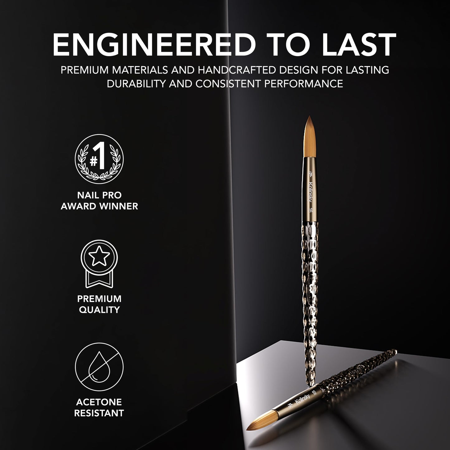 Kiara Sky Kolinsky Acrylic Nail Brush #14 - Pure Kolinsky Sable Hair, Black Crystal Handle, Acetone Resistant, for Acrylic Application, Extensions Beauty & Personal Care KIARA SKY