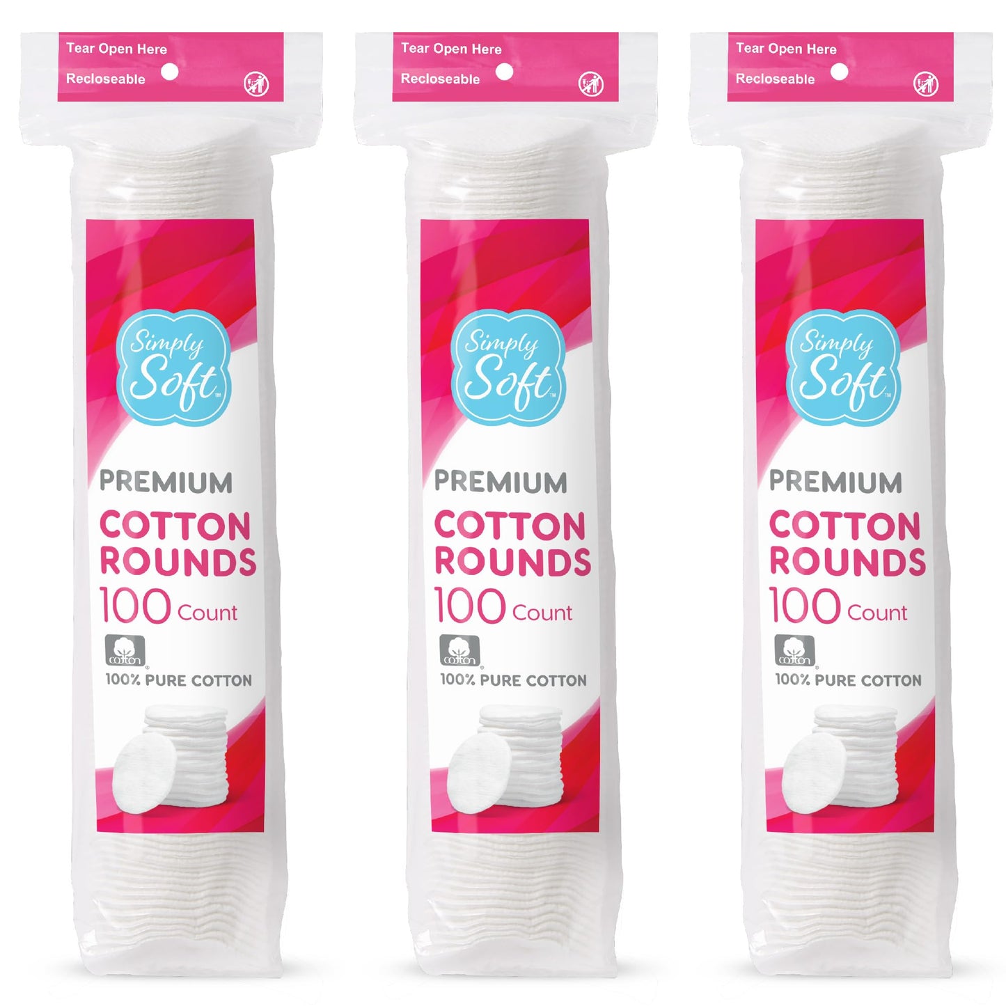 Medline Simply Soft Cotton Rounds (300 Count), 100% Cotton Absorbent and Textured Cotton Pads, Lint-Free (Pack of 6) Beauty and Personal Care Medline Default Title