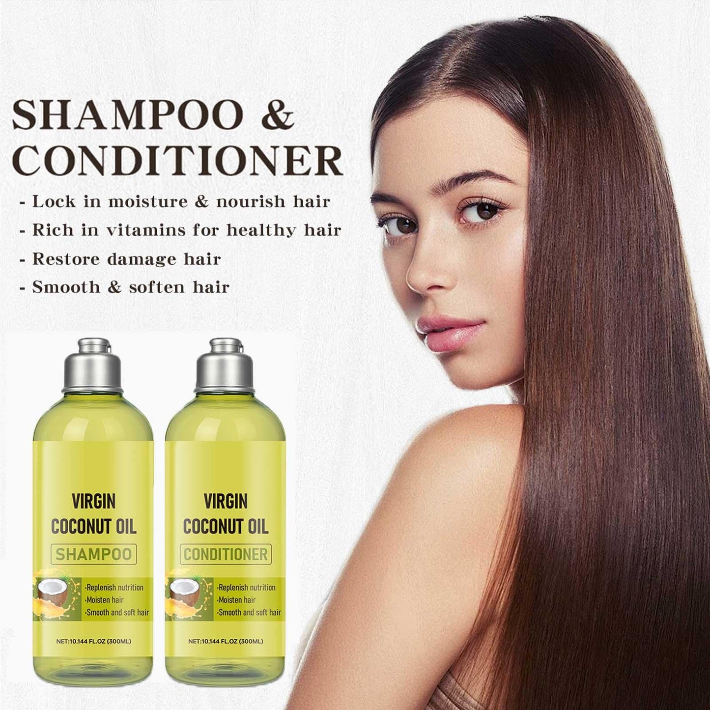 Coconut Oil Shampoo and Conditioner Set, Deep-Moisturize, Nourish, Balance Moisture and add Shine,Strengthening Hair Care & Hydrating, Damage Control