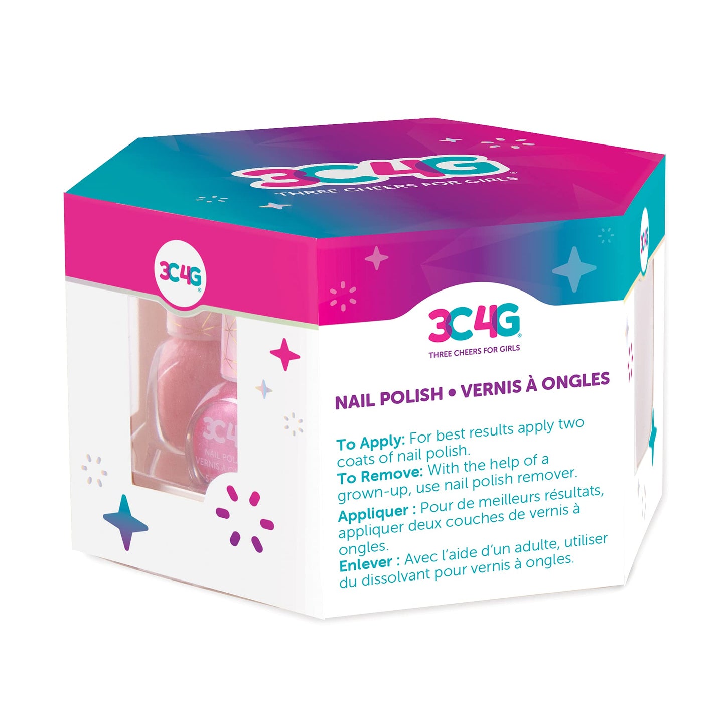 3C4G Pink and Gold Hexagon 5 Pack Nail Polish - Shimmer Nail Polish Set for Girls & Teens - Includes 5 Colors - Non-Toxic Nail Polish Kit for Kids