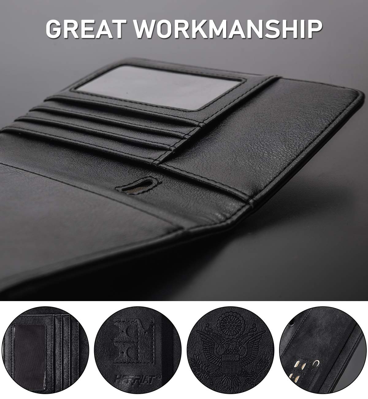 HerriaT Leather Passport Holder Cover Case RFID Blocking Travel Wallets Card Case for Women Men(Black)