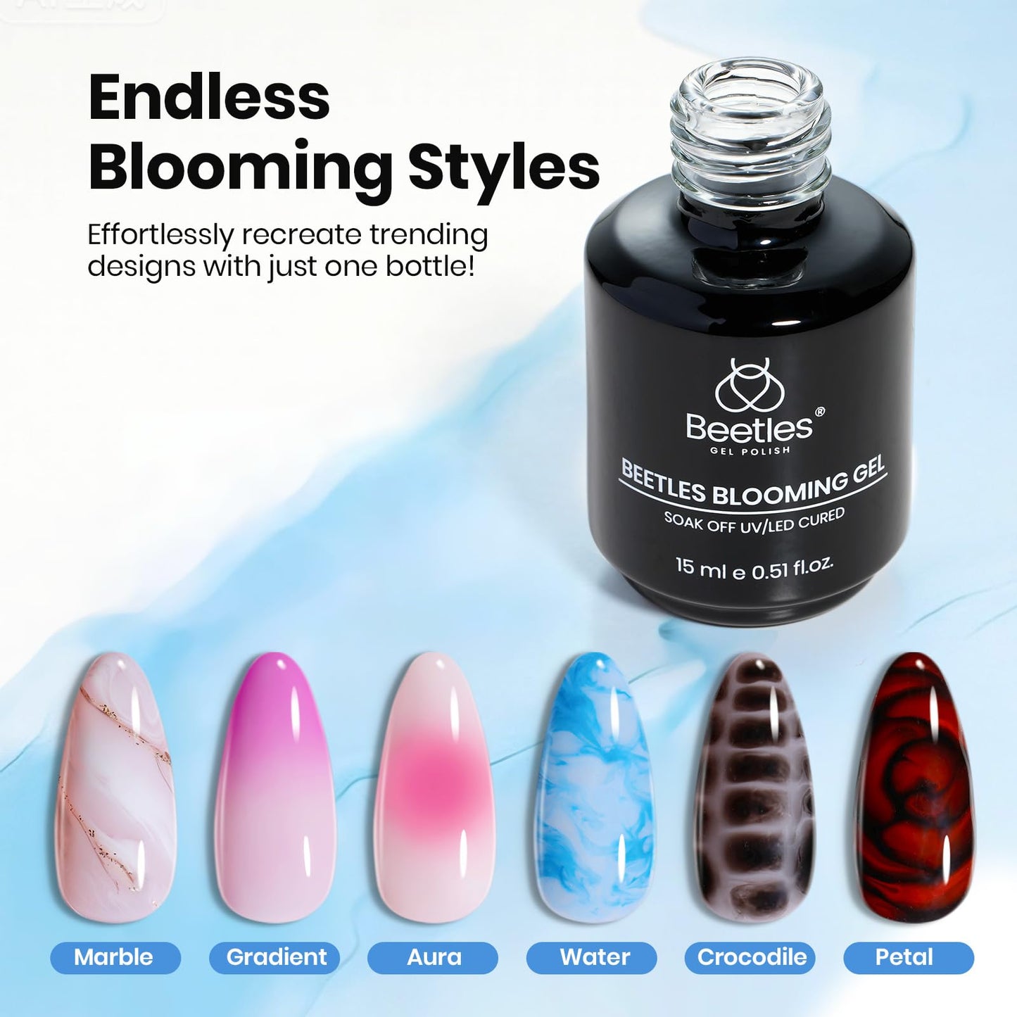 Beetles Blooming Gel, 15ml Clear UV LED Nail Art Gel Polish for Aura Nails, Marble, Natural Stone, Watercolor and Floral Print Spreading Effects, Soak Beauty and Personal Care beetles Gel Polish