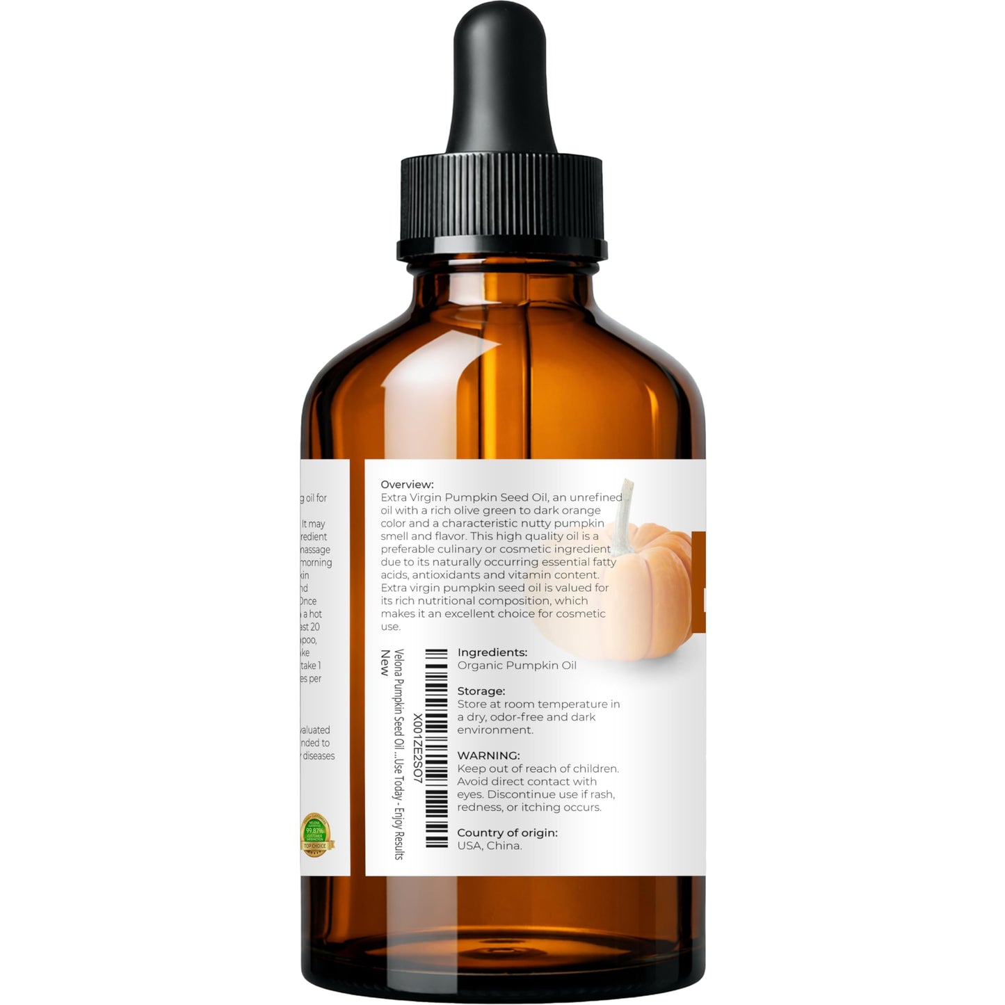 velona Pumpkin Seed Oil USDA Certified Organic - 4 Fl Oz | 100% Pure and Natural Carrier Oil | Unrefined, Cold Pressed | Cooking, Face, Hair, Body