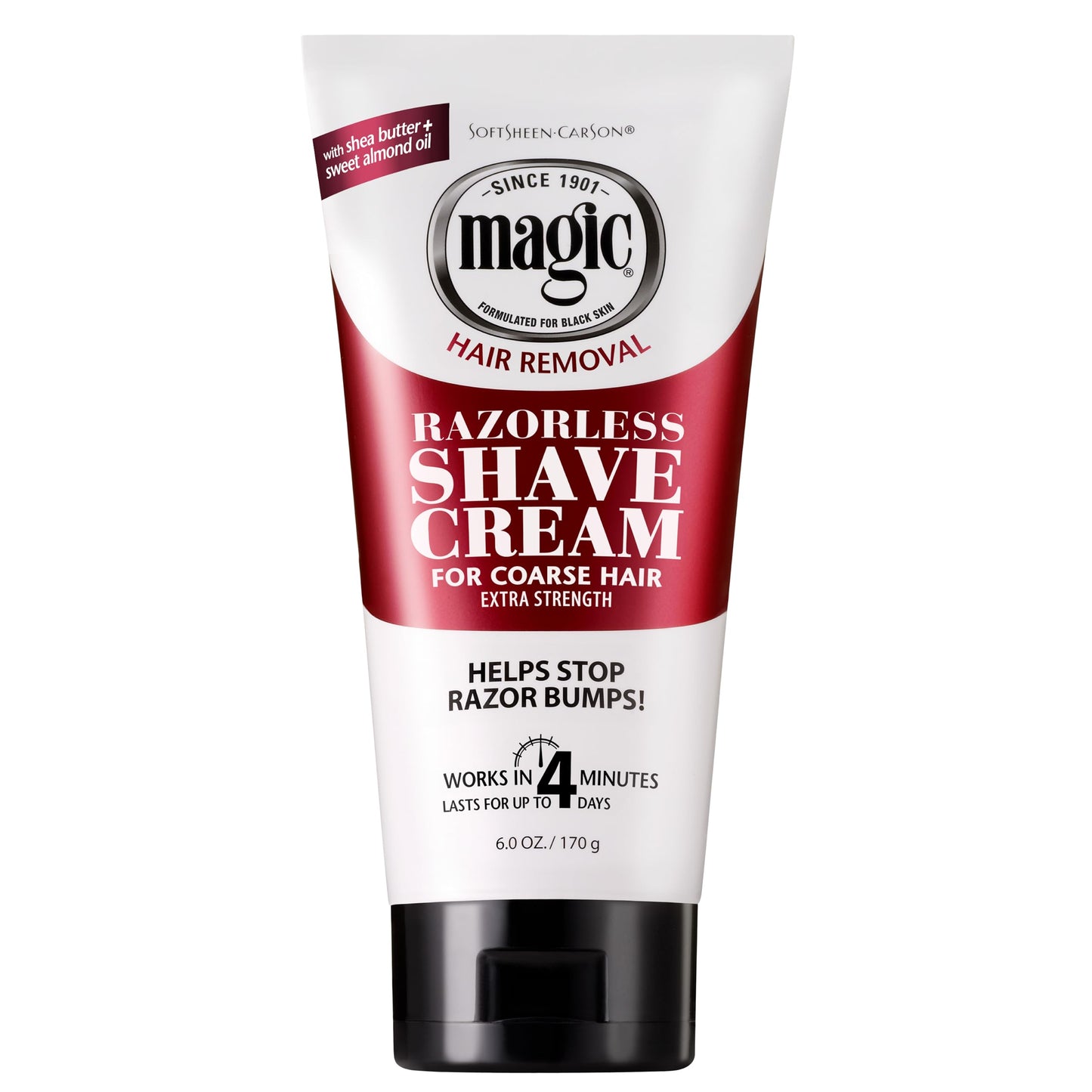 SoftSheen-Carson Magic Razorless Shaving Cream, Depilatory Hair Removal Cream for Body Hair, Extra Strength, Works in 4 Minutes for, 6 oz