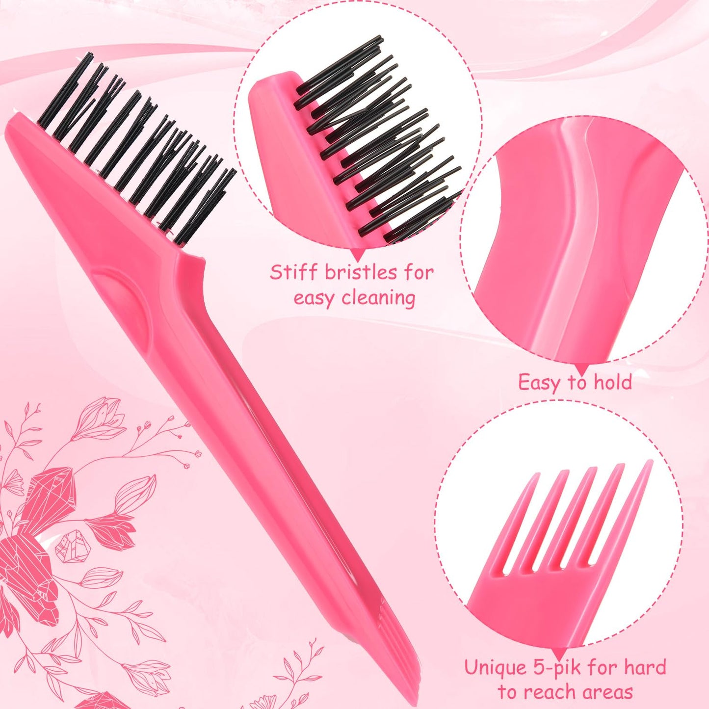 Yaomiao 2 Pcs Hair Brush Cleaner Tool 2-in-1, Pink Hairbrush Cleaner for Removing Hair Dust, Mini Comb for Removing Dirt, Home Salon Use